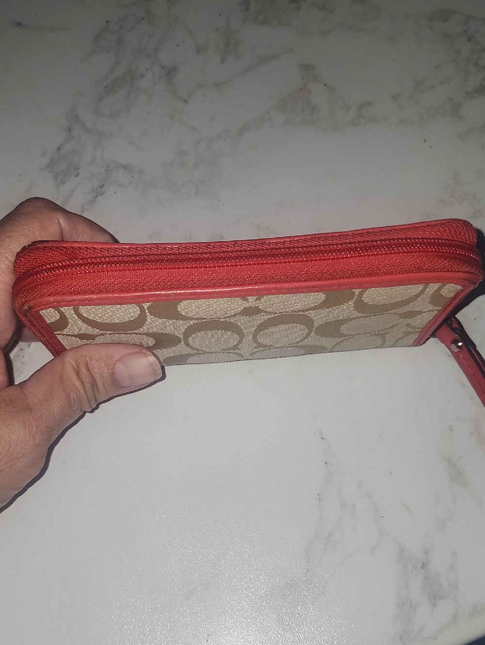 Coach Signature Canvas Wristlet in Tan and coral Pink - Picture 9 of 13